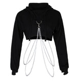 Maxbell Women Fashion Long Sleeve Pullover Hoodie Crop Top Metal Chain Sweatshirt L