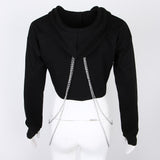 Maxbell Women Fashion Long Sleeve Pullover Hoodie Crop Top Metal Chain Sweatshirt L