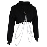 Maxbell Women Fashion Long Sleeve Pullover Hoodie Crop Top Metal Chain Sweatshirt L