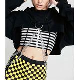 Maxbell Women Fashion Long Sleeve Pullover Hoodie Crop Top Metal Chain Sweatshirt L