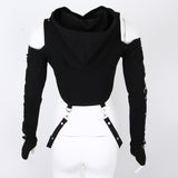 Max Gothic Womens Sexy Hoodies Bandage Metal Crop Tops Pullover Sweatshirts  S