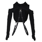 Max Gothic Womens Sexy Hoodies Bandage Metal Crop Tops Pullover Sweatshirts  S