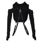 Max Gothic Womens Sexy Hoodies Bandage Metal Crop Tops Pullover Sweatshirts  S