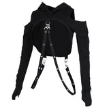 Max Gothic Womens Sexy Hoodies Bandage Metal Crop Tops Pullover Sweatshirts  S