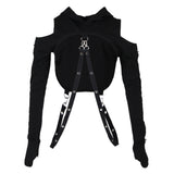 Maxbell Gothic Womens Sexy Hoodies Bandage Metal Crop Tops Pullover Sweatshirts M