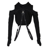 Maxbell Gothic Womens Sexy Hoodies Bandage Metal Crop Tops Pullover Sweatshirts M