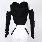 Maxbell Gothic Womens Sexy Hoodies Bandage Metal Crop Tops Pullover Sweatshirts  L