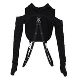 Maxbell Gothic Womens Sexy Hoodies Bandage Metal Crop Tops Pullover Sweatshirts  L