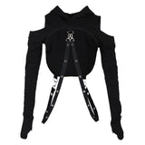 Maxbell Gothic Womens Sexy Hoodies Bandage Metal Crop Tops Pullover Sweatshirts  L