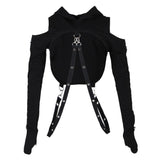 Maxbell Gothic Womens Sexy Hoodies Bandage Metal Crop Tops Pullover Sweatshirts  L