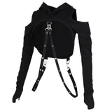 Maxbell Gothic Womens Sexy Hoodies Bandage Metal Crop Tops Pullover Sweatshirts  L