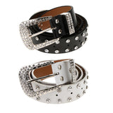 Womens Western Rhinestone Bling Leather Belt Cowgirl Crystal Waistband Black