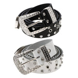 Maxbell Ladies Western Crystal Studded Rhinestone Bling Cowgirl Leather Belts White