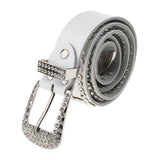 Maxbell Ladies Western Crystal Studded Rhinestone Bling Cowgirl Leather Belts White