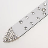 Maxbell Ladies Western Crystal Studded Rhinestone Bling Cowgirl Leather Belts White