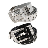 Maxbell Ladies Western Crystal Studded Rhinestone Bling Cowgirl Leather Belts White