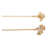 Maxbell Women's Vintage Chinese Gold Leaves Pearls Hair Pin Hair Stick Gold design 1