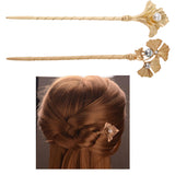 Maxbell Women's Vintage Chinese Gold Leaves Pearls Hair Pin Hair Stick Gold design 1