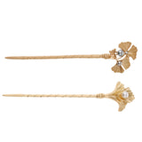 Maxbell Women's Vintage Chinese Gold Leaves Pearls Hair Pin Hair Stick Gold design 1