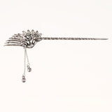 Chinese Feather Shape Hair Stick Chopstick Dangle Hairpin Chignon Pin Tassel Blue