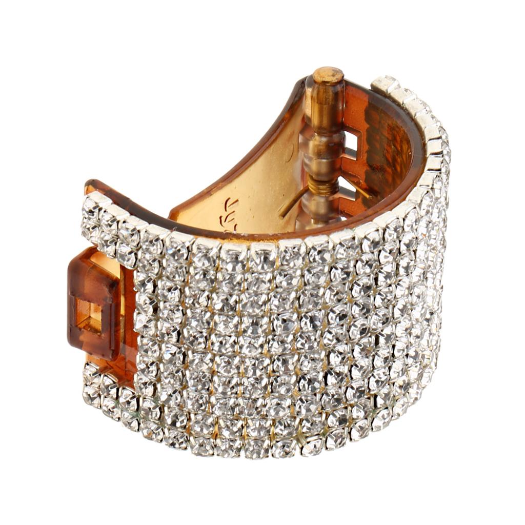 Maxbell Bling Rhinestone Hair Claw Clip Ponytail Holder Teethed Cuff Wrap Barrette 4x2.5cm Coffee