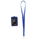 Maxbell 2 Sided PU Leather Card Badge Holder with Zip Neck Strap Wallet Case Blue
