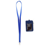 Maxbell 2 Sided PU Leather Card Badge Holder with Zip Neck Strap Wallet Case Blue
