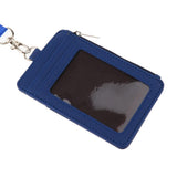 Maxbell 2 Sided PU Leather Card Badge Holder with Zip Neck Strap Wallet Case Blue