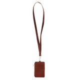 Maxbell 2 Sided PU Leather Card Badge Holder with Zip Neck Strap Wallet Case Brown