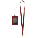 Maxbell 2 Sided PU Leather Card Badge Holder with Zip Neck Strap Wallet Case Brown