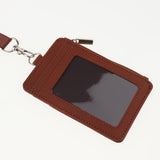 Maxbell 2 Sided PU Leather Card Badge Holder with Zip Neck Strap Wallet Case Brown