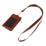 Maxbell 2 Sided PU Leather Card Badge Holder with Zip Neck Strap Wallet Case Brown