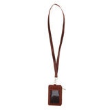 Maxbell 2 Sided PU Leather Card Badge Holder with Zip Neck Strap Wallet Case Brown
