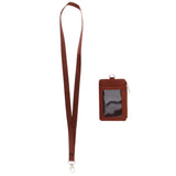 Maxbell 2 Sided PU Leather Card Badge Holder with Zip Neck Strap Wallet Case Brown