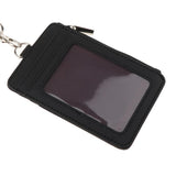 Maxbell 2 Sided PU Leather Card Badge Holder with Zip Neck Strap Wallet Case Black