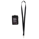 Maxbell 2 Sided PU Leather Card Badge Holder with Zip Neck Strap Wallet Case Black