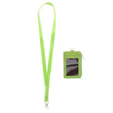 Maxbell 2 Sided PU Leather Card Badge Holder with Zip Neck Strap Wallet Case Green