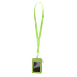 Maxbell 2 Sided PU Leather Card Badge Holder with Zip Neck Strap Wallet Case Green