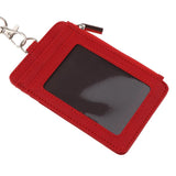 Maxbell 2 Sided PU Leather Card Badge Holder with Zip Neck Strap Wallet Case Red