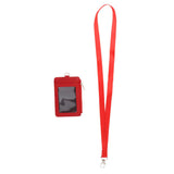 Maxbell 2 Sided PU Leather Card Badge Holder with Zip Neck Strap Wallet Case Red