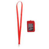 Maxbell 2 Sided PU Leather Card Badge Holder with Zip Neck Strap Wallet Case Red