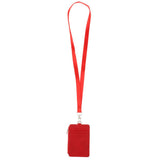 Maxbell 2 Sided PU Leather Card Badge Holder with Zip Neck Strap Wallet Case Red