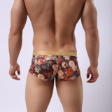 Maxbell Men's Underwear Retro Flower Print Boxer Briefs Bulge Pouch Shorts M Pink