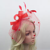 Wedding Hair Net Feather Fascinator Bridal Face Veil Headpiece Headwear Red