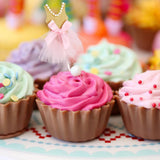 Maxbell Handmade Glittery Gold Paper Princess Skirt Cupcake Toppers Set of 10