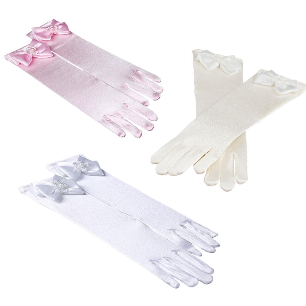 Maxbell  Fashionable Kids Princess Satin Flower Girl Bridesmaid Gloves Wedding Party Costume Pink L