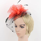 Women Ladies Fashionable Wedding Bridal Prom Mesh Veil Feather Fascinator Hair Clip Hair Decor Accessory Red