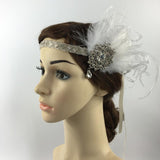 1920's Flapper Great Gatsby Headpiece Feather Vintage Headband Dance Party