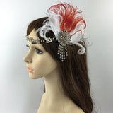 Bride Artificial Peacock Feather Headband Diamante Headwear Accessories-Red