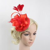 Bride Wedding Feather Fascinator Flower Satin Mini Top Hat Hair Clip Red